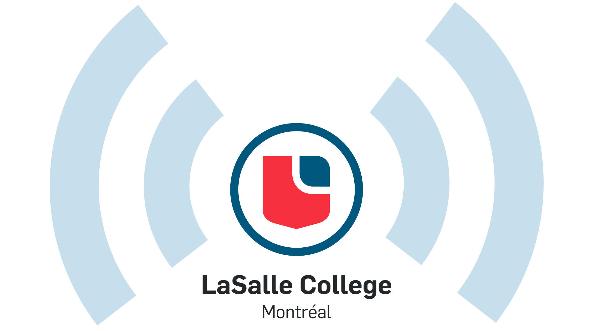 Logo du Collège LaSalle Montréal, avec un 'L' stylisé en rouge et bleu dans un cercle, entouré de lignes courbes.