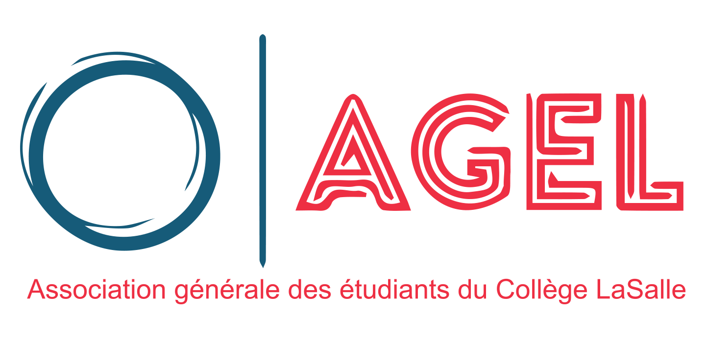 Logo of the Student Association at Collège LaSalle, featuring a circular blue symbol beside the red acronym "AGEL".