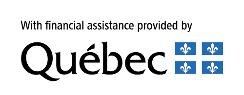 Text stating "With financial assistance provided by" followed by "Québec" and four fleur-de-lis icons, indicating sponsorship or funding.