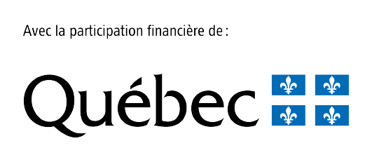  Text reads "Avec la participation financière de:" above the word "Québec" with a series of fleur-de-lis symbols, indicating financial contribution.