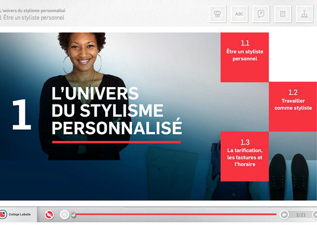 An educational presentation slide featuring a smiling African American woman, highlighting a section titled "The World of Personalized Styling" in French.

French