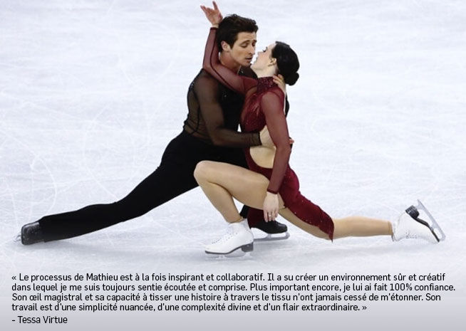Un duo de patinage artistique démontre une connexion profonde et de l'élégance, attribuées à la maîtrise de Matthieu.