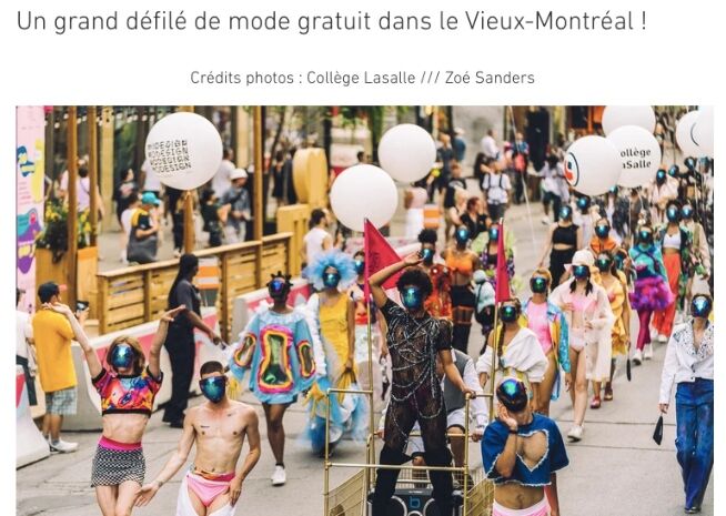 A vibrant fashion parade in Old Montreal showcasing eclectic designs.