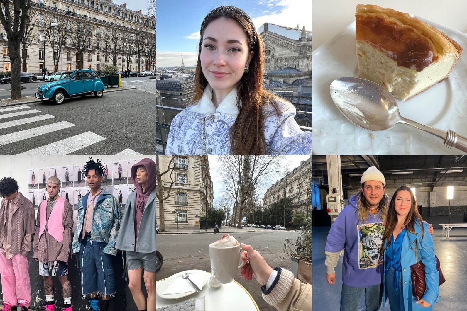 Un collage capturant l'essence de la vie parisienne : voitures vintage, mode de rue, cuisine locale et moments de loisir dans la ville lumière.