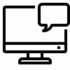 Line art of a computer monitor displaying two speech bubbles, symbolizing online communication or chat.