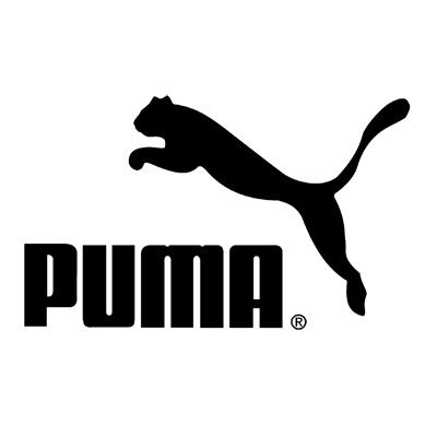 Silueta d'un puma saltant sobre el nom de la marca "PUMA".