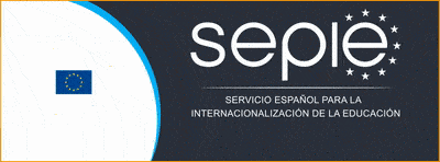 Logotipo de SEPIE, el Servicio Español para la Internacionalización de la Educación, parte de la Agencia Nacional Erasmus+, con la bandera de la Unión Europea.