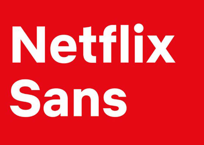 La imagen muestra el tipo de letra 'Netflix Sans' sobre un fondo rojo, destacando la fuente personalizada usada por la compañía de streaming Netflix.