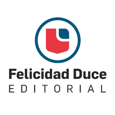 Logotip amb un escut vermell i blau i el text 'Felicidad Duce Editorial'.